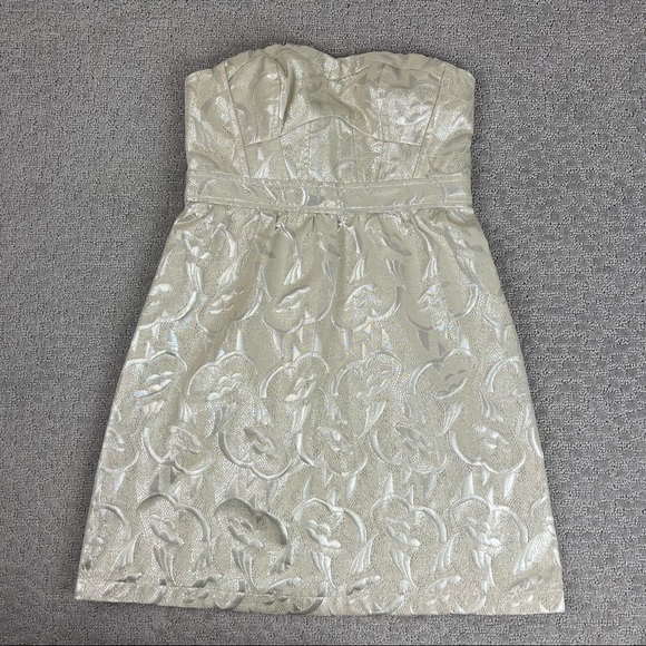 NWT American Eagle Dress Mini Strapless Metallic Printed Short Zip Womens S - Picture 2 of 8